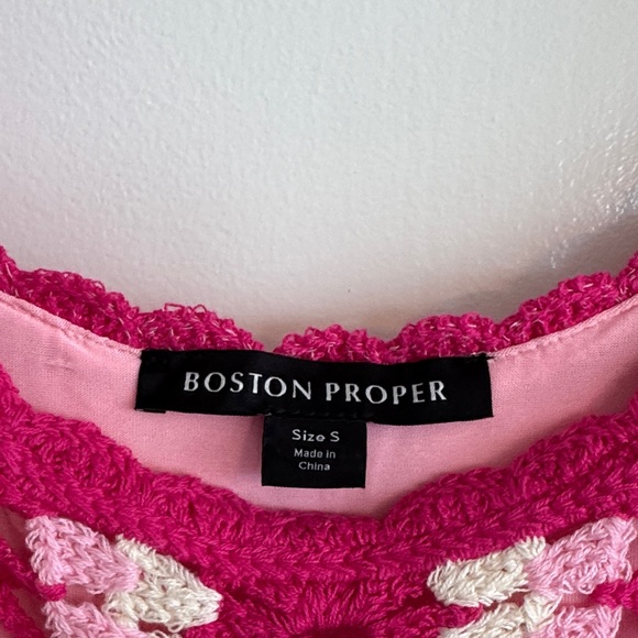 Boston Proper Fuchsia and Light Pink Crochet Dress Sz S Fully lined